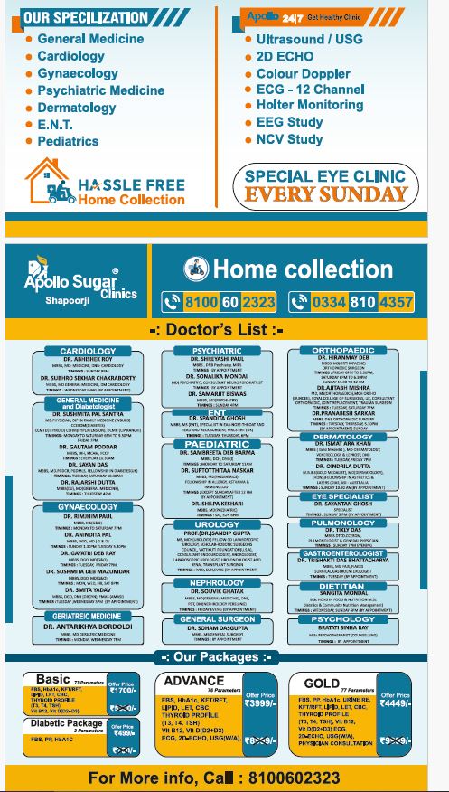 Apollo Sugar Clinic Shapoorji – Doctor Consultation Ultrasound Blood Test ECG and ECHO