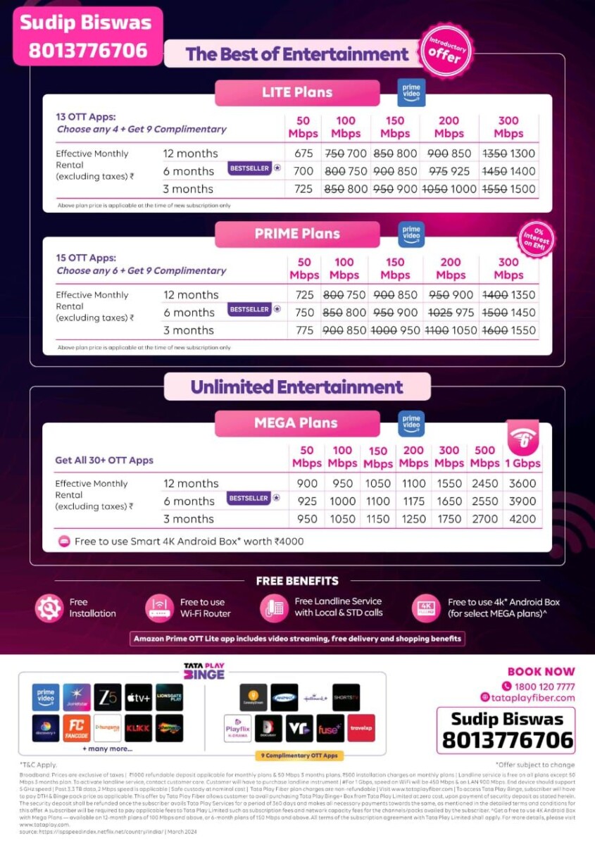 TATA PLAY FIBER WIFI INTERNET