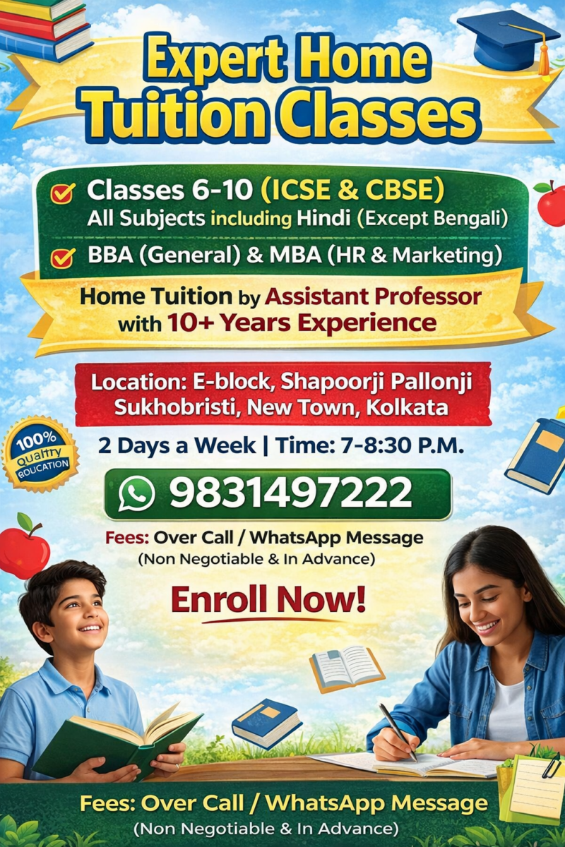 Home Tuition for Class 6-10 of both CBSE & ICSE board
